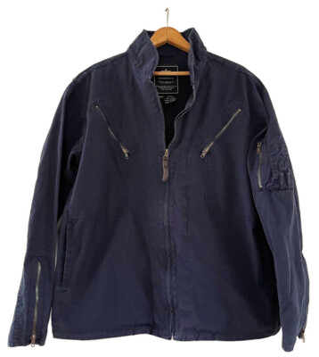 ALPHA INDUSTRIES Jacket Navy Blue Cotton Zipper Detail Back Belt Men s Size M