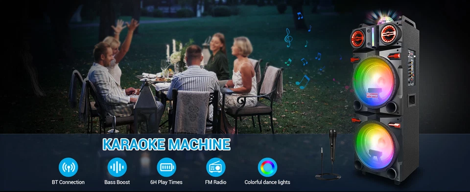 Altavoz de fiesta Bluetooth 9000 W doble woofer de 10" ecualizador de graves profundos control remoto y micrófono de karaoke Foto 2 de 4