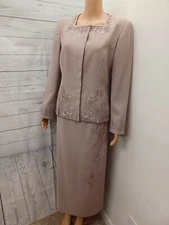 John Meyer Suit Set Jacket Long Skirt Beige Aplique Sz 10 Modest Church