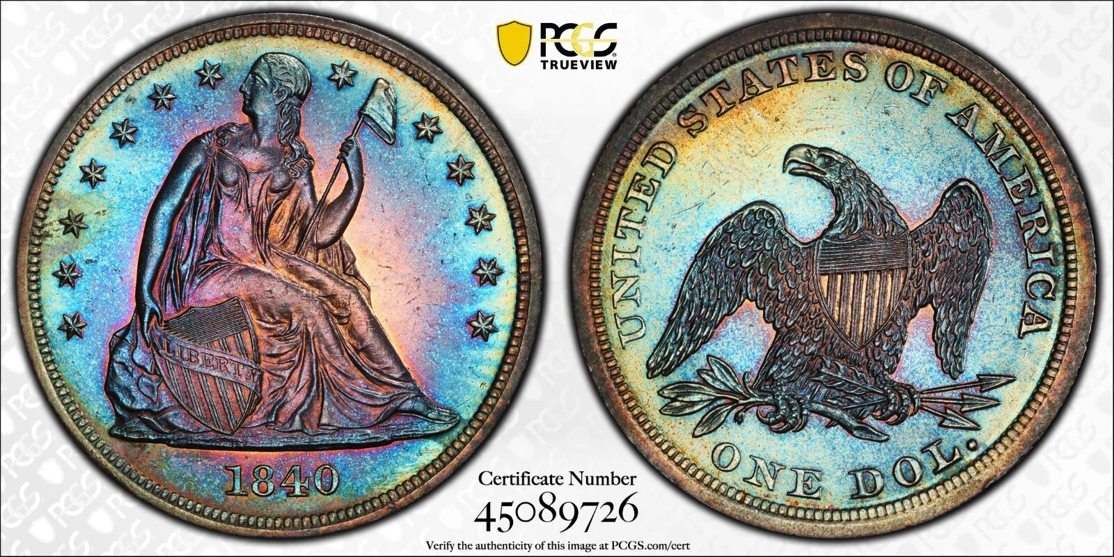 1840 Seated Liberty Dollar $1 PCGS UNC. Details Amazing Color!!!