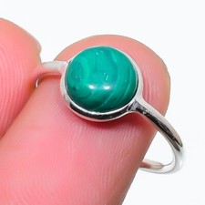Green Malachite Gemstone 925 Sterling Silver Handmade Jewelry Ring Size 6.50 US 