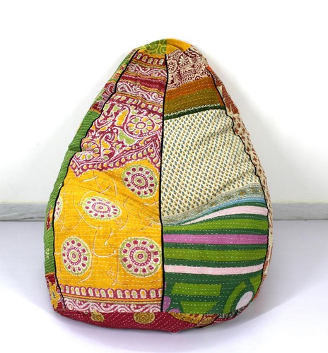 Hecho a mano Vintage Kantha Kids Bean Bag Algodón Bohemio Decorativo Slipcover - Imagen 2 de 4
