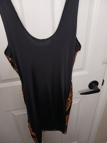 VESTIDO Carolina negro dorado lentejuelas corredor espalda bodycon brillo Grande Ropa de Club Nuevo con Etiquetas - Imagen 4 de 10