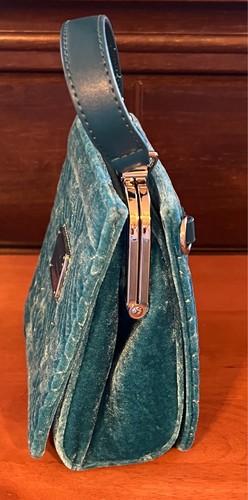 Loungefly The Biltmore Quilted Teal Velvet Purse Faux Leather 6.5" x 7" - Picture 7 of 9
