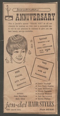 VINTAGE AD JEN-DEL HAIR STYLES BOWLING GREEN, KY JUNE 4, 1967