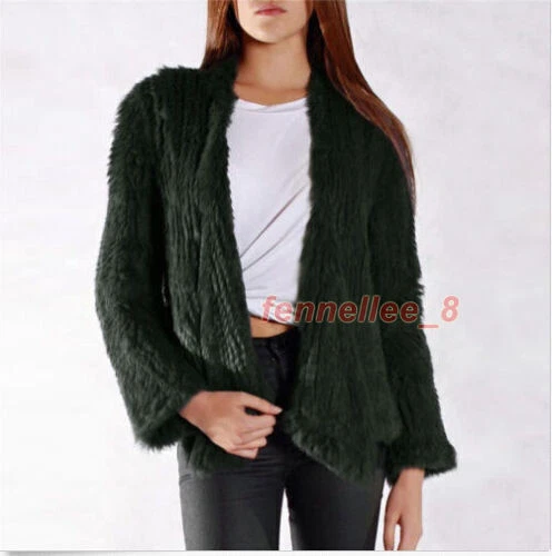 Fashion Women 100% Real Knitted Rabbit Fur Jackets Winter Warm Natural Fur Coats - Image 4 of 4