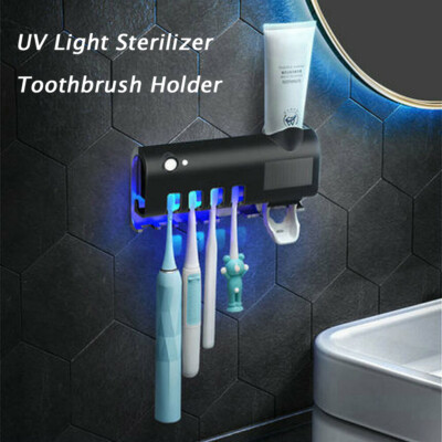 Black Automatic UV Toothpaste Dispenser Toothbrush Sterilizer Cleaner Wall Mount