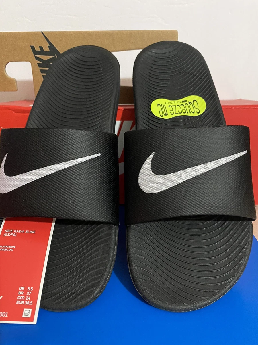 Nike Kawa Slide GS PS Black White SolarSoft Youth Women 819352-001 | eBay