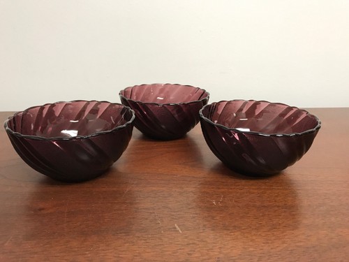Duralex Rivage Amethyst Purple Swirl (3) Dessert Bowls Set by Bormioli Rocco - Picture 3 of 4