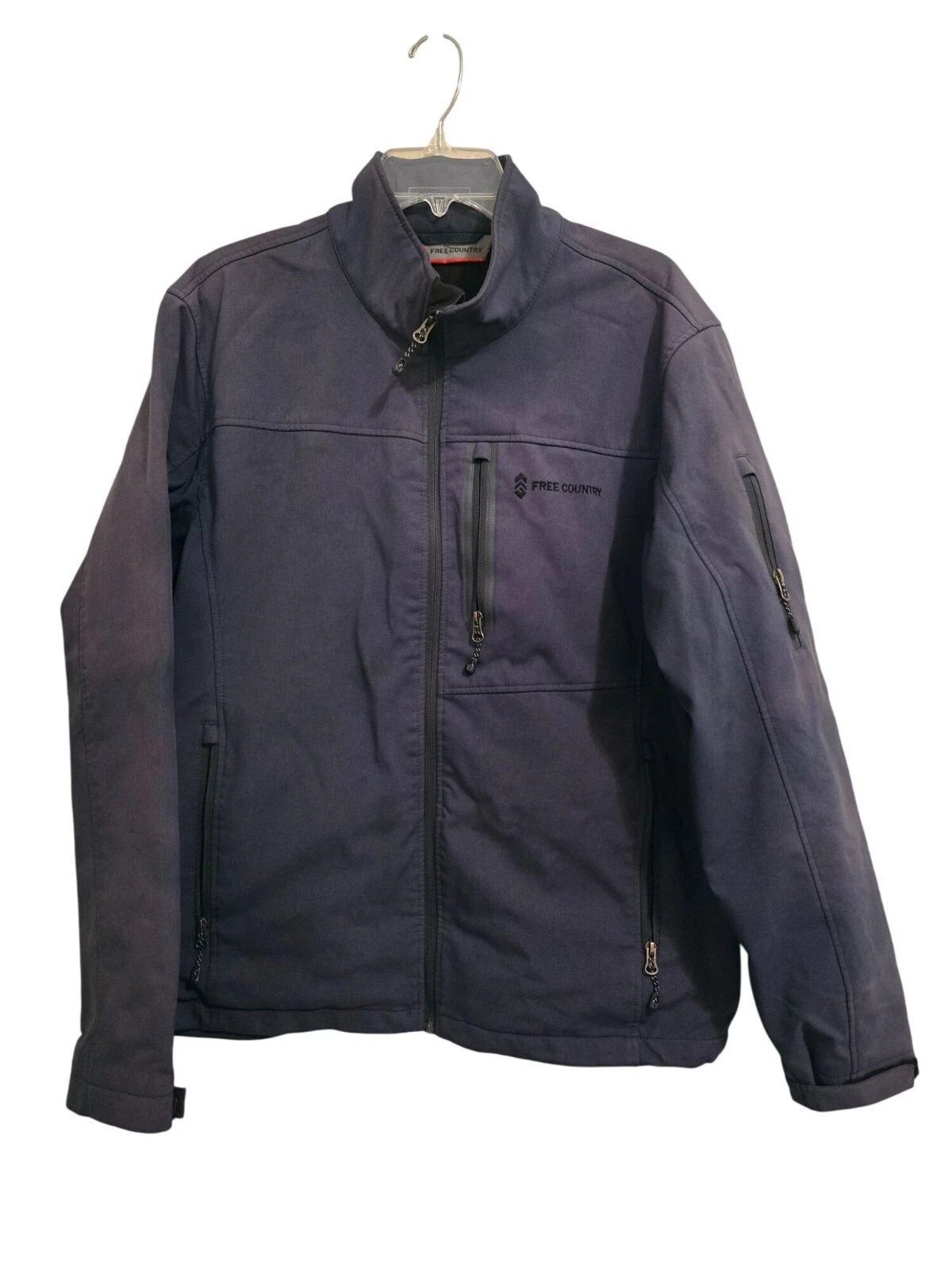 FREE COUNTRY Mens LARGE Soft Shell Jacket Navy Wind n Waterproof Coat RN 82608
