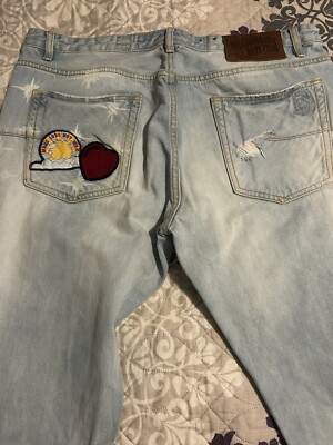 Billionaire Boys Club Jeans Men s 38x34 Skinny Fit Embroidered With Patches