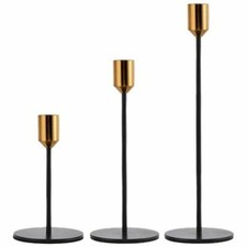 Candle Holder Set Of 3 Modern Decor Gold Black Stand Christmas Birthday Party 