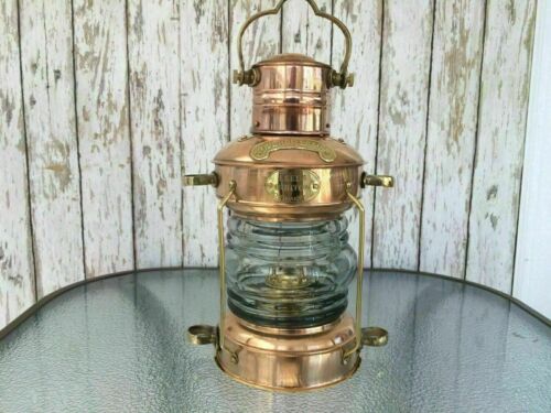 Rame Antico E Ottone Olio Lampada Marittimo Barca Lantern-Anchor Luce Elegante - Foto 11 di 12