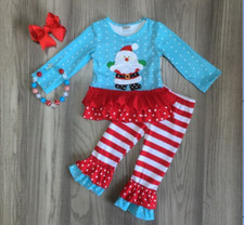 NEW Boutique Santa Claus Ruffle Tunic Dress  Leggings Girls Christmas Outfit