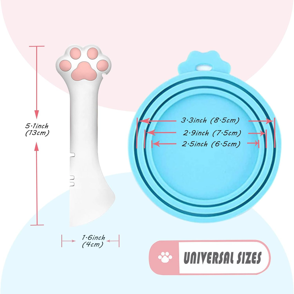 Pet Food Can Spoon & 3 Pcs Can Cover Lids Cute Paw Shape Opener