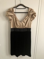 BNWT Monsoon Black Gold Silk Velvet Plunge Evening Party Dress UK 10 Wedding