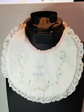 Vintage Hand Embroidered Baby Doll Bib Hand Sewn use or frame ADORABLE Heirloom