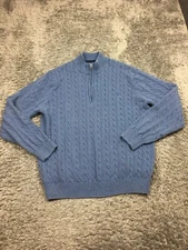 Izod 1/4 Sweater Pullover Mens Size XL Blue 100% Cotton