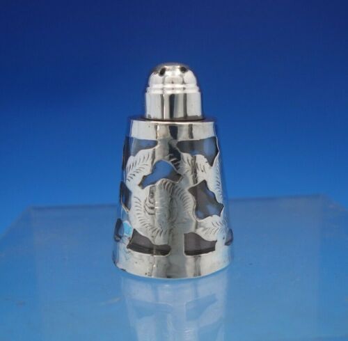 Mexican Mexico Glass Salt Shaker with Sterling Silver Overlay 2 1/4" (#6566) - Picture 1 of 7