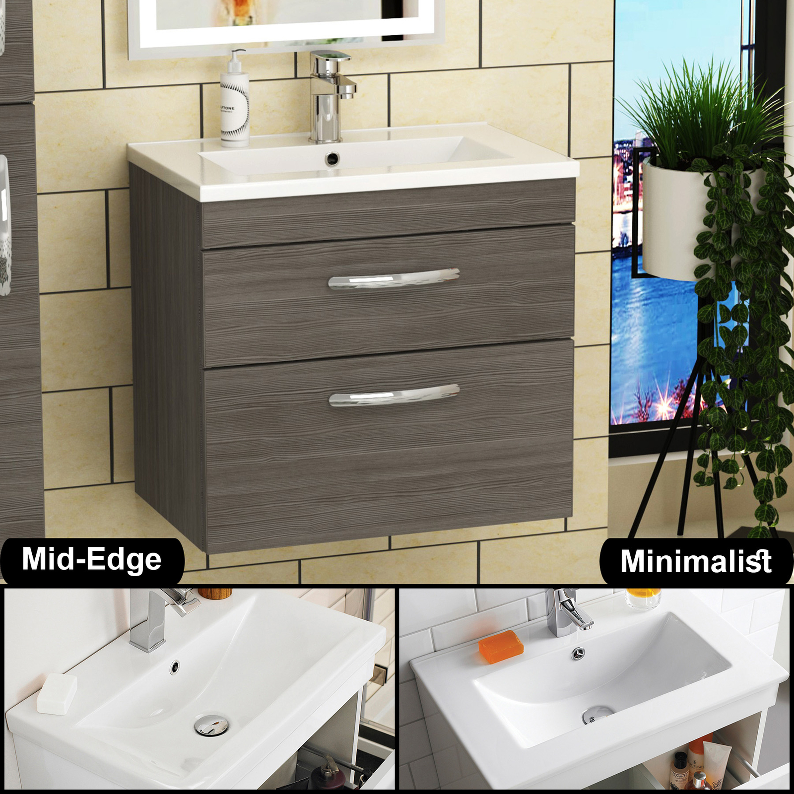 cheapest online Bathroom Vanity Unit Basin Sink Furniture Grey Elm