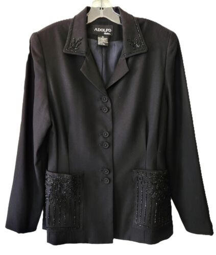 ADOLFO Womens Beaded Blazer or Suit JACKET Black … - image 1