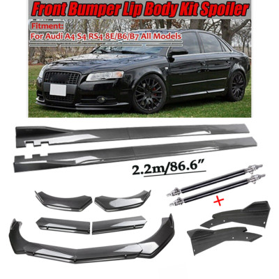 Carbon Fiber Front Bumper Lip Spoiler Side Skirt For Audi A4 S4 A5 8E B6 B7 Body