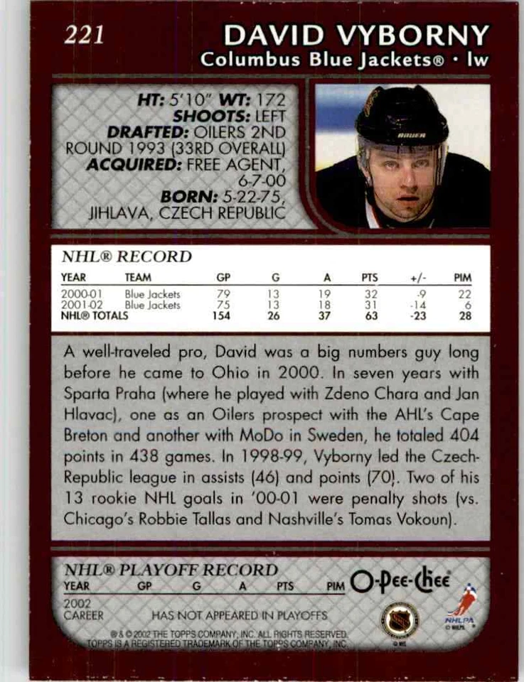 2002-03 O-Pee-Chee David Vyborny #221 - Image 2 of 2