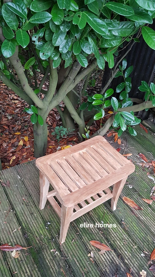 Teak shower seat bench with shelf, Wooden bathroom stool outdoor use, spa chair - Image 4 of 4