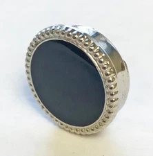 Silver & Black Button Cover for Banded Collar Dress Shirt Nehru Mandarin Tuxedo