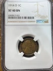 1914-D LINCOLN WHEAT CENT, KEY DATE OF THE WHEAT CENTS! NGC XF 40 BN