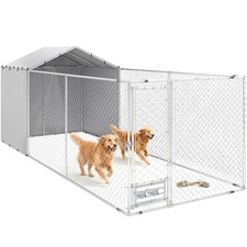 Large Outdoor Dog Kennel w/ Cover Rotating Bowls 19.7' x 7.5' x 7.5'
