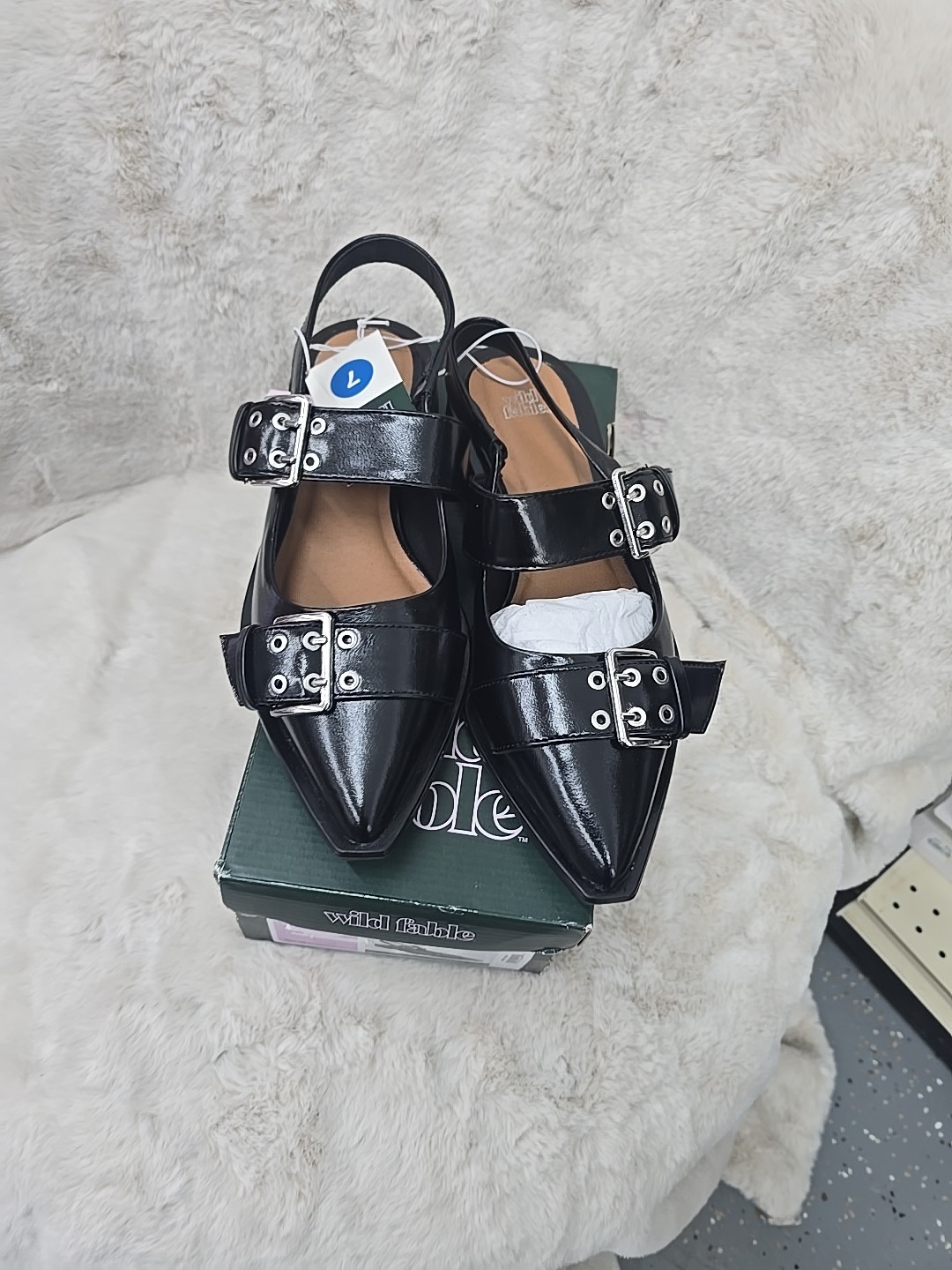 WILD FABLE Peyton Double Buckle Slingback Flats Black Size 7