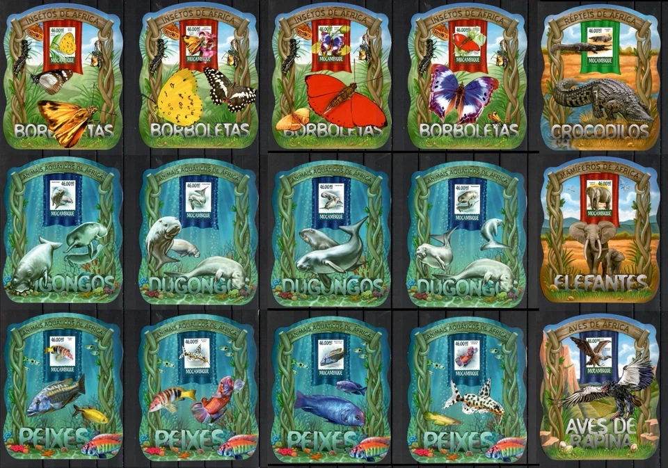 FAUNA AFRICANA, animales colección Mozambique 100 hojas de recuerdo MNH #CNA433 Foto 3 de 4