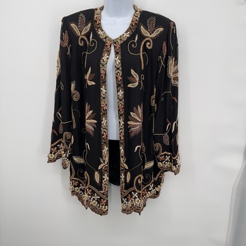 Joseph Ribkoff Jacket Women Beaded Silk Abstract Sparkle Party Artsy Textured M