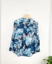 Larsen Gray S Blue Long Sleeve Flowy Button Up Blouse Top Women’s Small