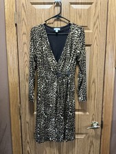 Charter Club Faux Wrap Dress Small Leopard Print EUC