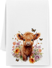 Cute Farmhouse Highland Cow Kitchen Towels Decor,Highland Cow Hand Towel for Bat
