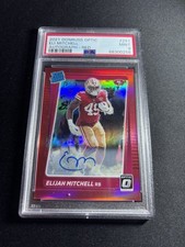 2021 Donruss Optic Elijah Mitchell Rated Rookie Auto Red /35 PSA 9 49ers