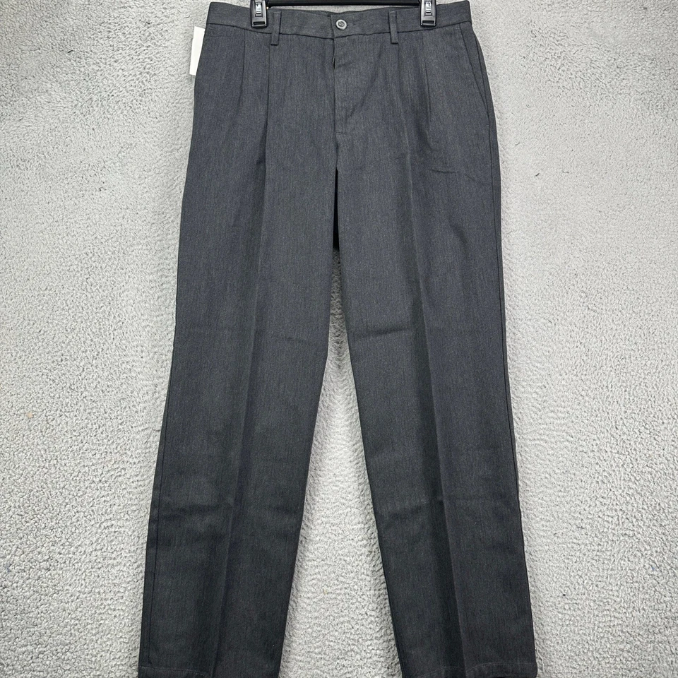 Pantalones Dockers Signature Caqui Para Hombres 33X32 Gris Plisado Recto Chino Clásico NUEVO Foto 2 de 4