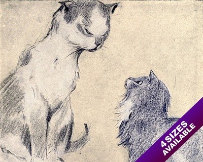 OLDER WISER CAT & PLAYFUL KITTEN PET ANIMAL ART PAINTING REAL CANVAS PRINT
