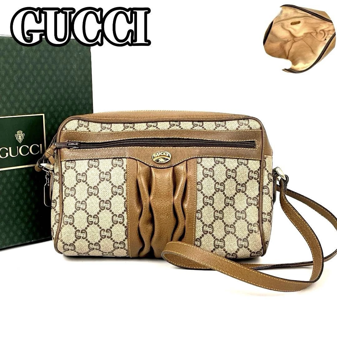 Sac bandoulière Gucci GG plus cuir doré quincaillerie marron #PG1PW8