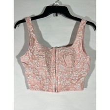 Wild Fable Floral Jacquard Corset Top Women XS Pink Hook Eye Smocked Back Boho