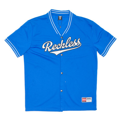 FSBN Reckless Herren T-Shirt Blau V-Ausschnitt Kurzarm Polyester Blend S