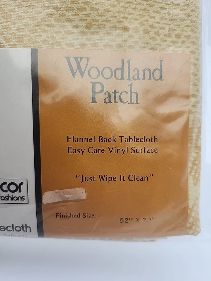Vtg NOS Woodland Patch Vinyl Mustard Yellow Flannel Backed Tablecloth 52" x 70" - Image 3 of 4