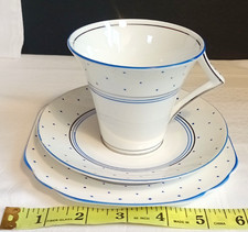 Art deco cup saucer & teaplate trio Stanley China 4547 blue silver dots & strips