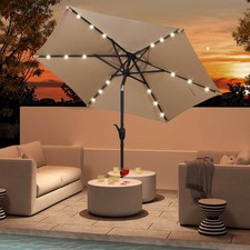 7.5' Solar Powered Patio Umbrella w/ LED Lights Push Button Tilt Crank Handle