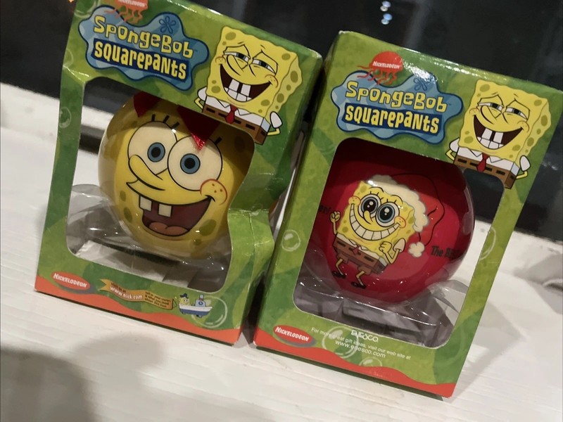 Lot Of 2 Sponge Bob SquarePants Vtg ChristmasOrnament  Toys R Us 2003 Newinbox