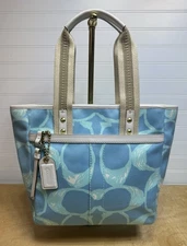Vintage Y2K COACH HAMPTON SCRIBBLE Optic Blue Signature Cloth Tote Purse RARE