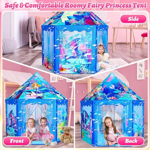 Tenda da Gioco Principessa Sirena per Bambini - Grande Casetta da Gioco per Bambine 3-12 Anni, in... - Foto 6 di 6