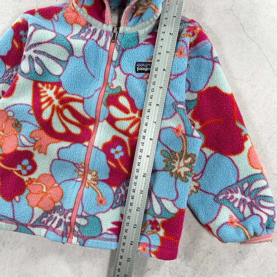 Vintage Patagonia Fleece Kids 3 Years Blue Floral Micro D Zip Hooded Jacket - Image 3 of 4